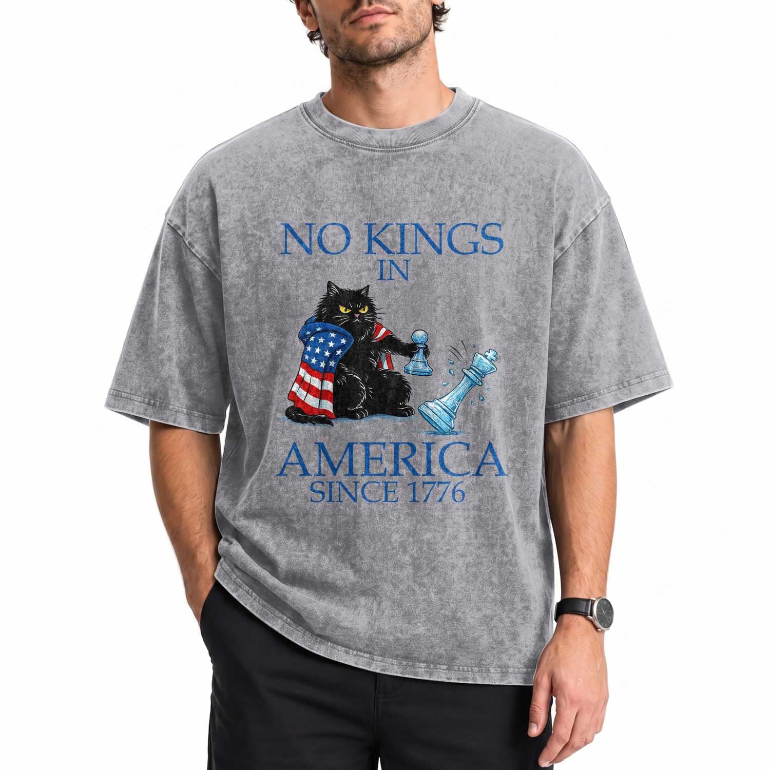 Funny Protest Chess Cat No Kings In America Washed Cotton T-Shirt Political Humor Gift