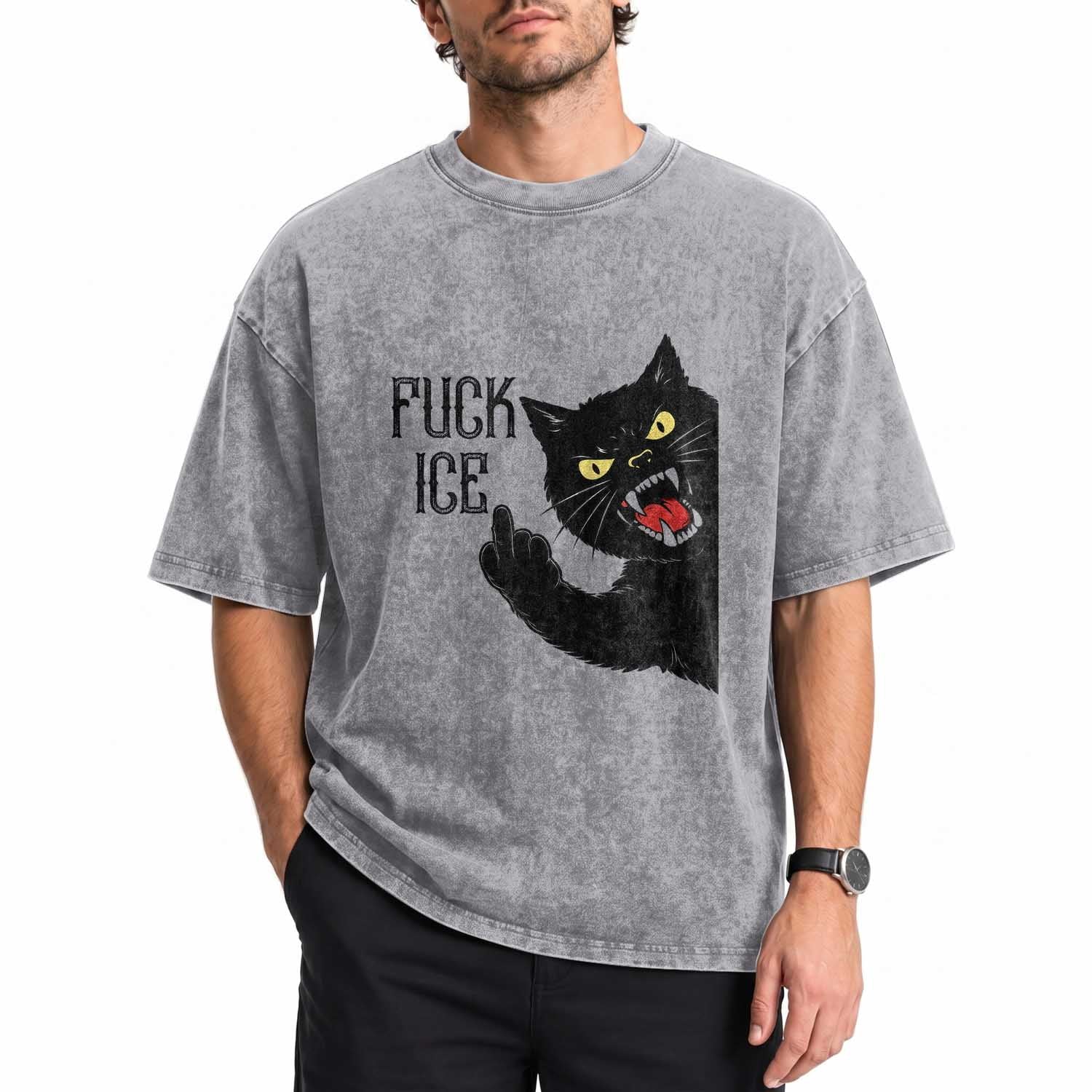 Funny Fck Ice Black Cat Washed Cotton T-Shirt Resist Minneapolis Political