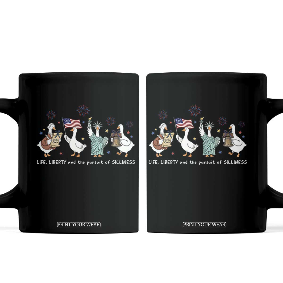 Funny Patriotic Goose Life Liberty Silliness Coffee Mug USA 250th Anniversary TS12 Black Print Your Wear