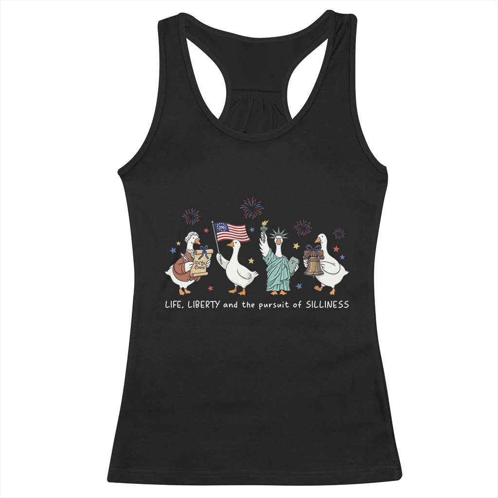 Funny Patriotic Goose Life Liberty Silliness Racerback Tank Top USA 250th Anniversary TS12 Black Print Your Wear