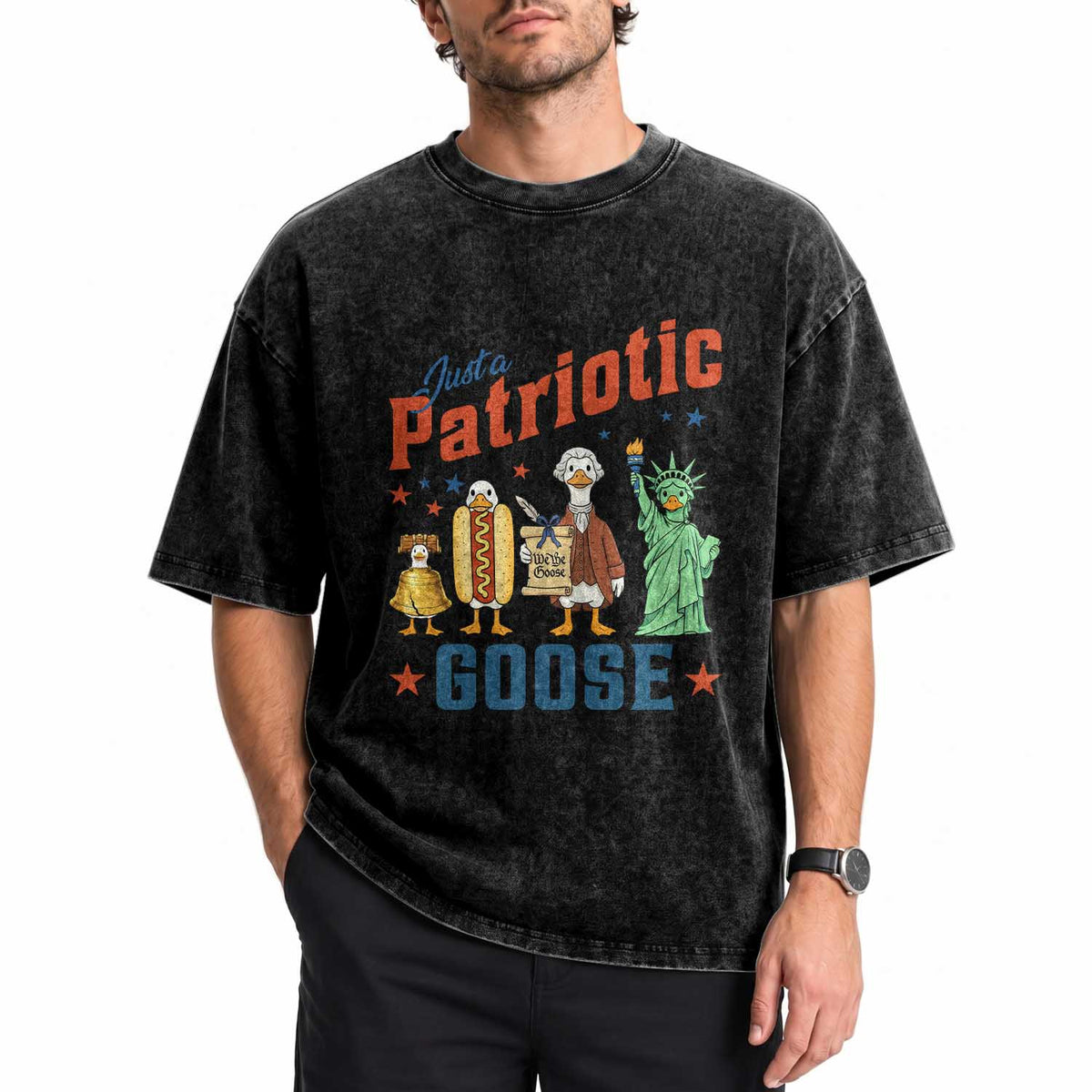 Just A Patriotic Goose Washed Cotton T-Shirt America 250th Anniversary