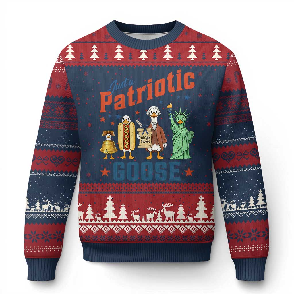 Just A Patriotic Goose Ugly Christmas Sweater USA 250th Anniversary TS12 Navy Red Print Your Wear