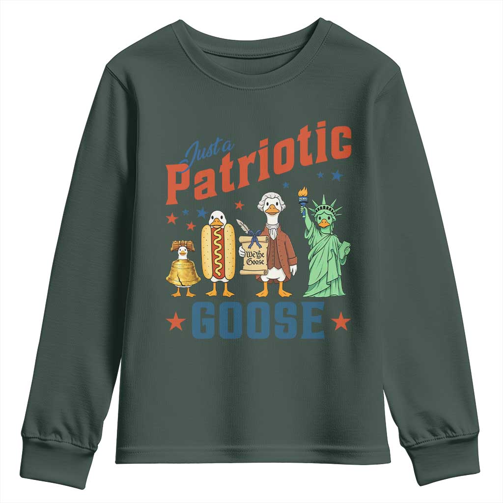 Just A Patriotic Goose Youth Sweatshirt USA 250th Anniversary TS12 Dark Forest Green Print Your Wear