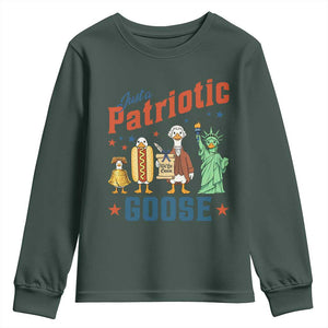 Just A Patriotic Goose Youth Sweatshirt USA 250th Anniversary TS12 Dark Forest Green Print Your Wear