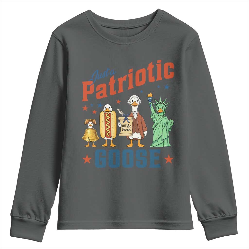 Just A Patriotic Goose Youth Sweatshirt USA 250th Anniversary TS12 Dark Heather Print Your Wear