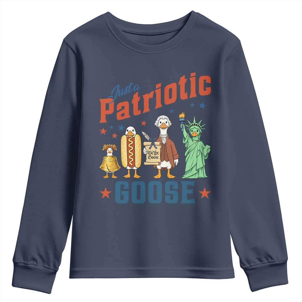 Just A Patriotic Goose Youth Sweatshirt USA 250th Anniversary TS12 Navy Print Your Wear
