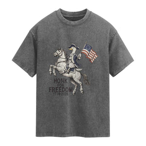 Funny Patriotic Goose Cowboy Washed Cotton T-Shirt Honk For Freedom