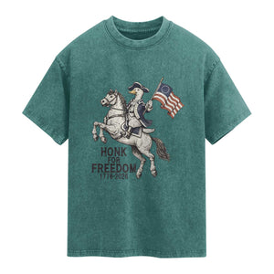 Funny Patriotic Goose Cowboy Washed Cotton T-Shirt Honk For Freedom