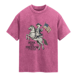 Funny Patriotic Goose Cowboy Washed Cotton T-Shirt Honk For Freedom