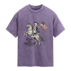 Funny Patriotic Goose Cowboy Washed Cotton T-Shirt Honk For Freedom