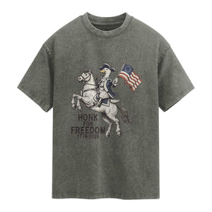 Funny Patriotic Goose Cowboy Washed Cotton T-Shirt Honk For Freedom