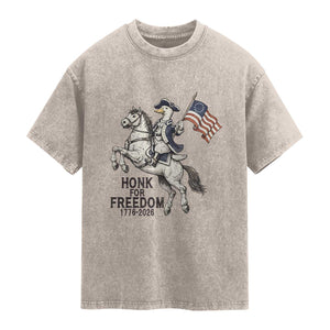 Funny Patriotic Goose Cowboy Washed Cotton T-Shirt Honk For Freedom