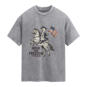 Funny Patriotic Goose Cowboy Washed Cotton T-Shirt Honk For Freedom