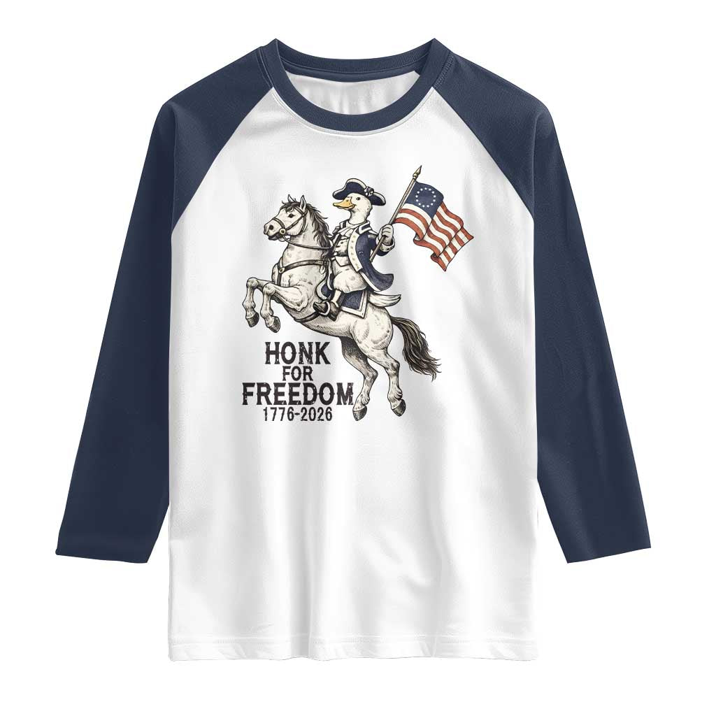 Funny Patriotic Goose Cowboy Raglan Shirt Honk For Freedom TS12 White Navy Print Your Wear