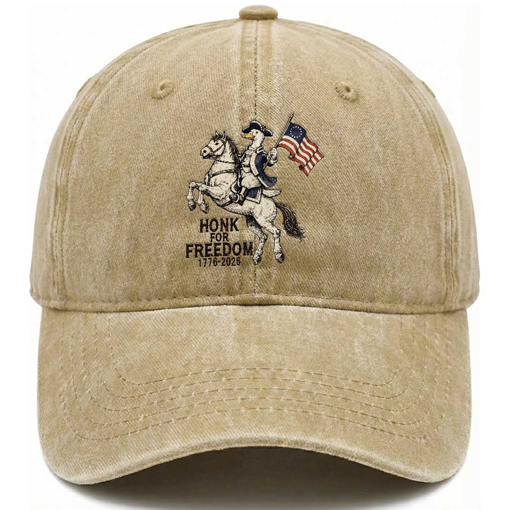 Funny Patriotic Goose Cowboy Washed Cotton Baseball Cap Honk For Freedom TS12 Washed Cap Universal Fit Khaki Print Your Wear