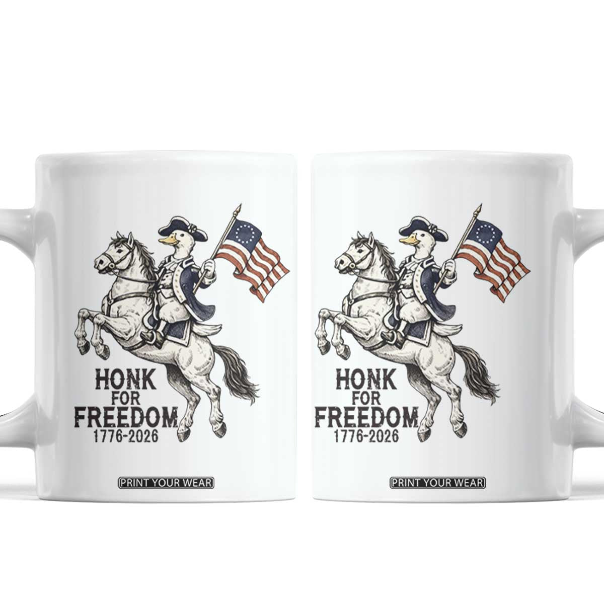 Funny Patriotic Goose Cowboy Coffee Mug Honk For Freedom TS12 White Print Your Wear
