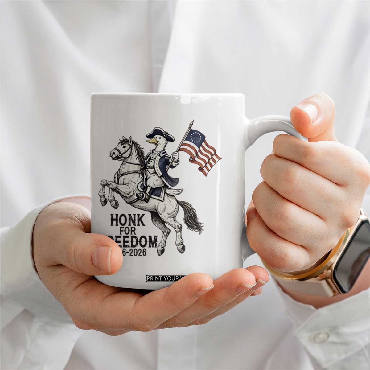 Funny Patriotic Goose Cowboy Coffee Mug Honk For Freedom TS12 Print Your Wear
