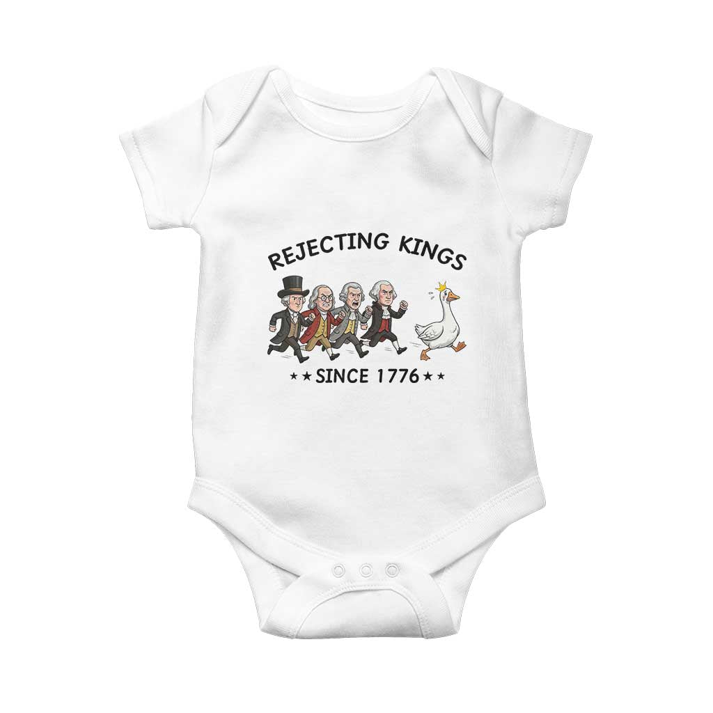 Rejecting Kings Since 1776 Baby Onesie Funny Founding Fathers Chasing Royal Goose TS12 White Print Your Wear