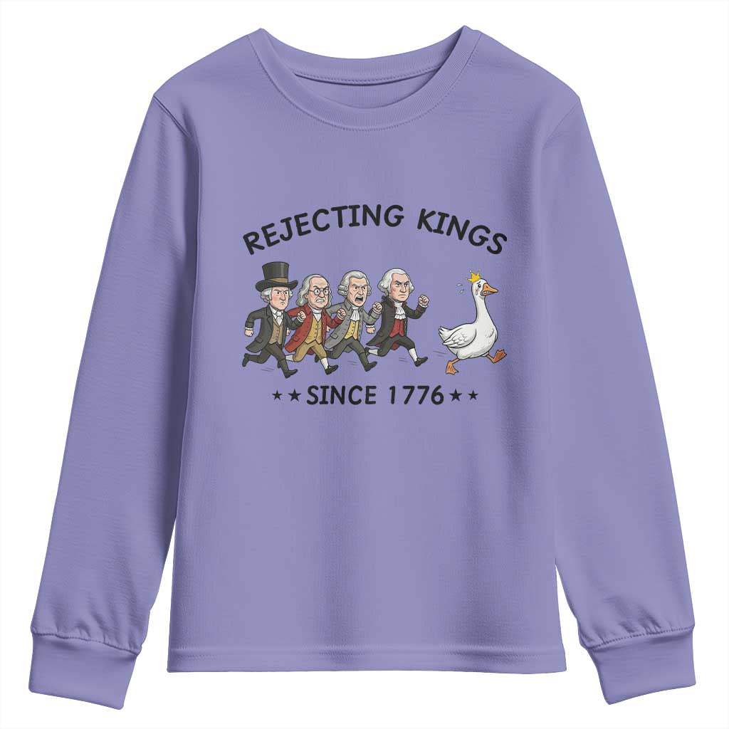 Rejecting Kings Since 1776 Youth Sweatshirt Funny Founding Fathers Chasing Royal Goose TS12 Violet Print Your Wear