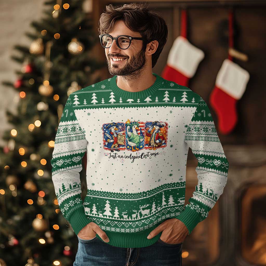 Just An Independent Goose Ugly Christmas Sweater Funny Patriotic Goose TS12 Beige Green Print Your Wear