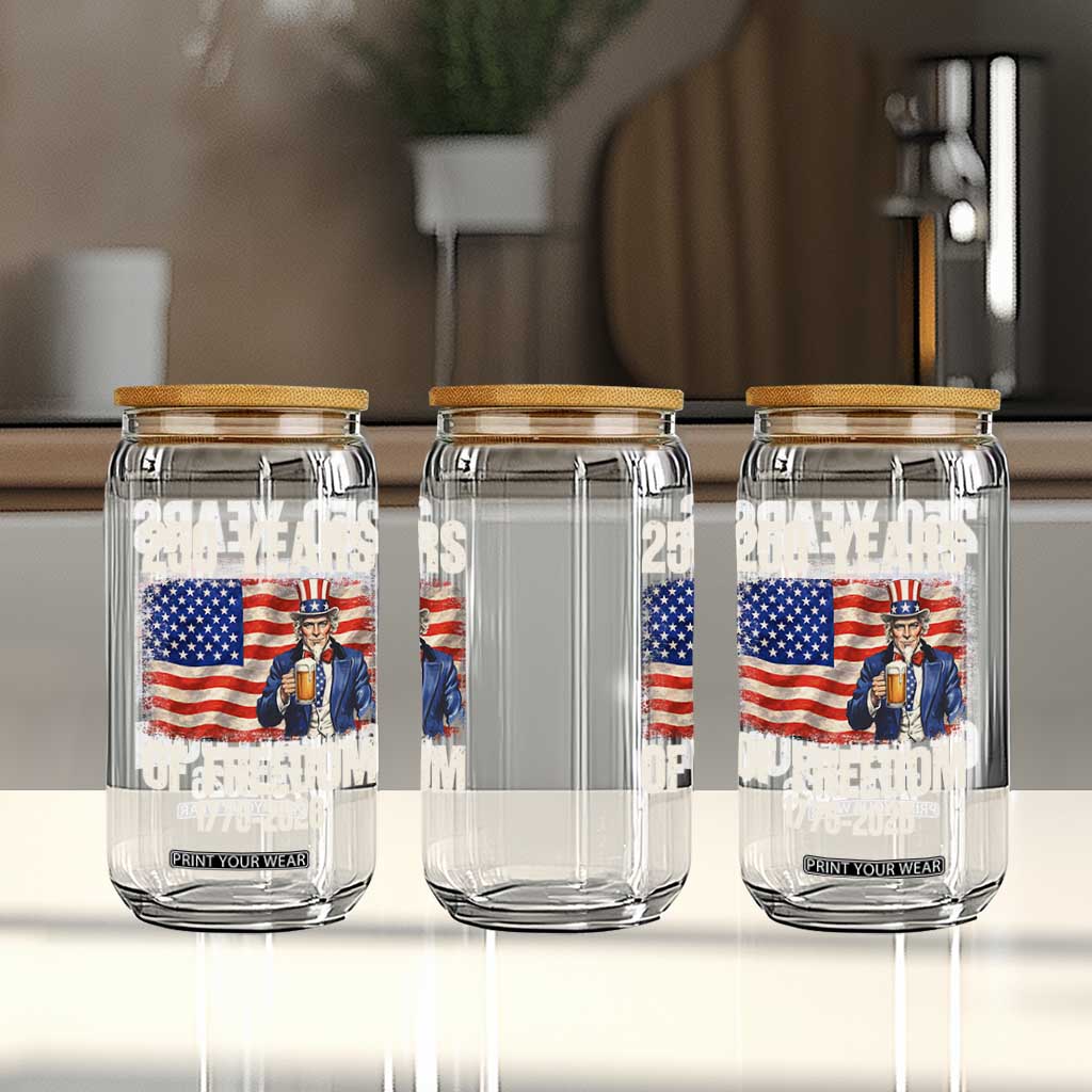 250 Years Of Freedom Glass Can Patriotic Uncle Sam TS12 Print Your Wear