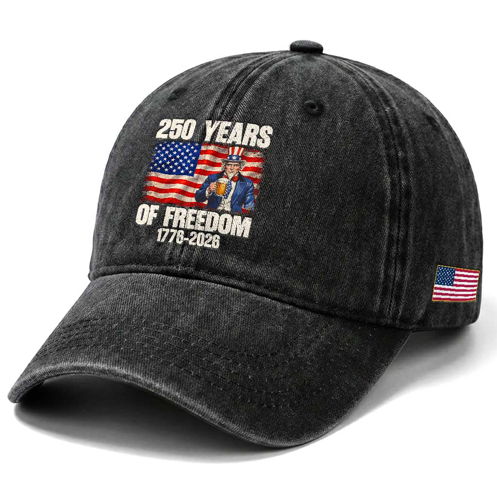 250 Years Of Freedom Washed Cotton Baseball Cap Patriotic Uncle Sam TS12 Print Your Wear