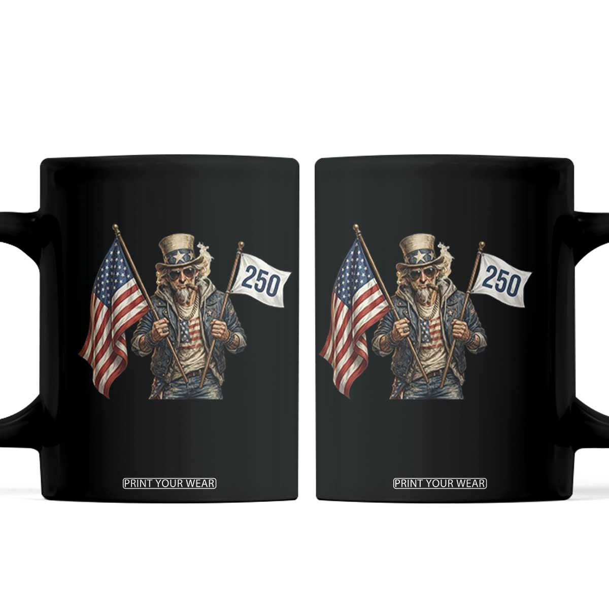 Patriotic Uncle Sam Celebrating 250 Years America Coffee Mug TS12 Black Print Your Wear