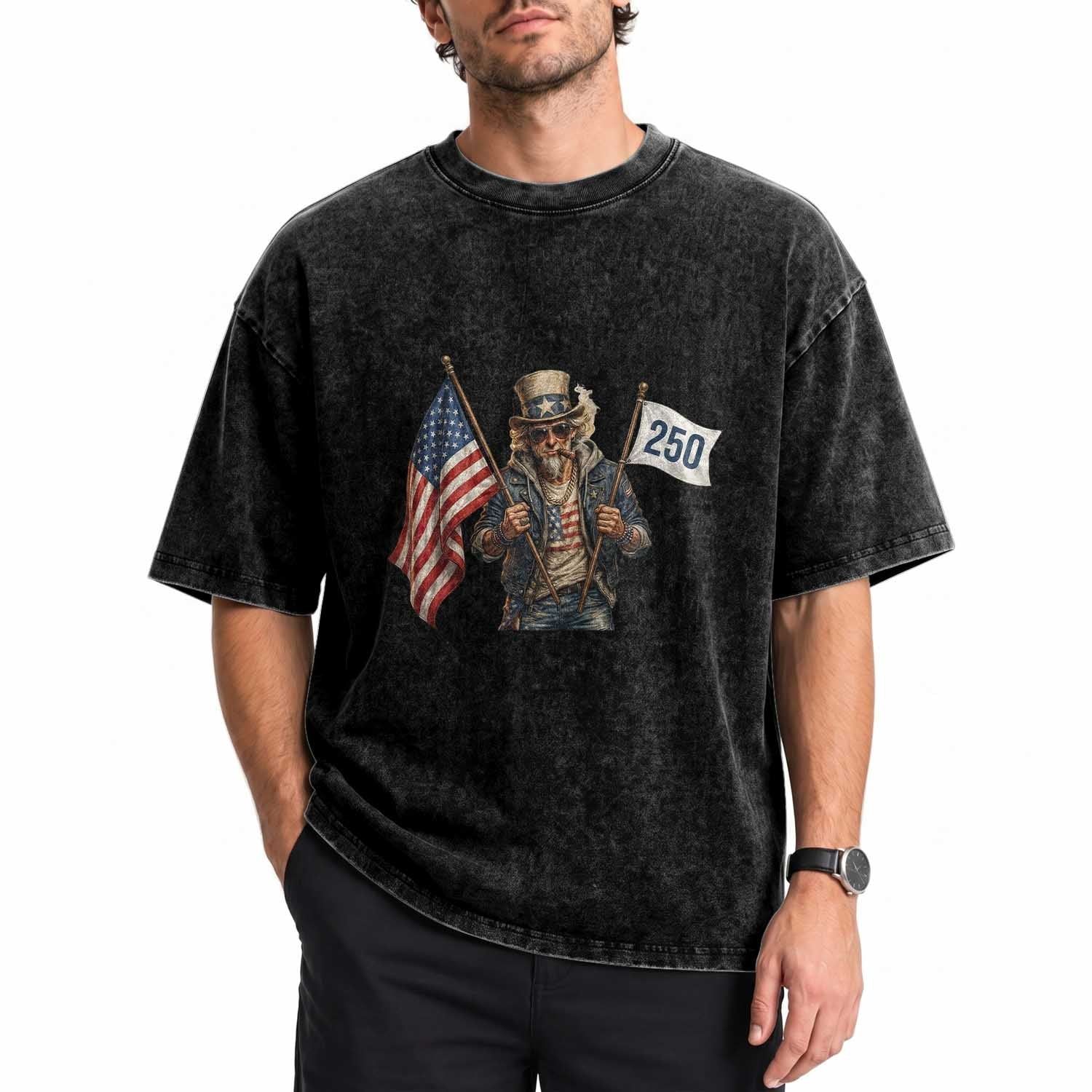 Patriotic Uncle Sam Celebrating 250 Years America Washed Cotton T-Shirt