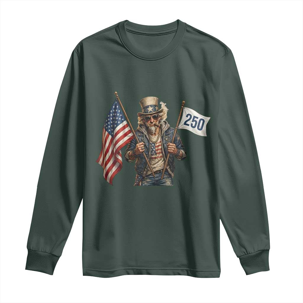 Patriotic Uncle Sam Celebrating 250 Years America Long Sleeve Shirt TS12 Dark Forest Green Print Your Wear
