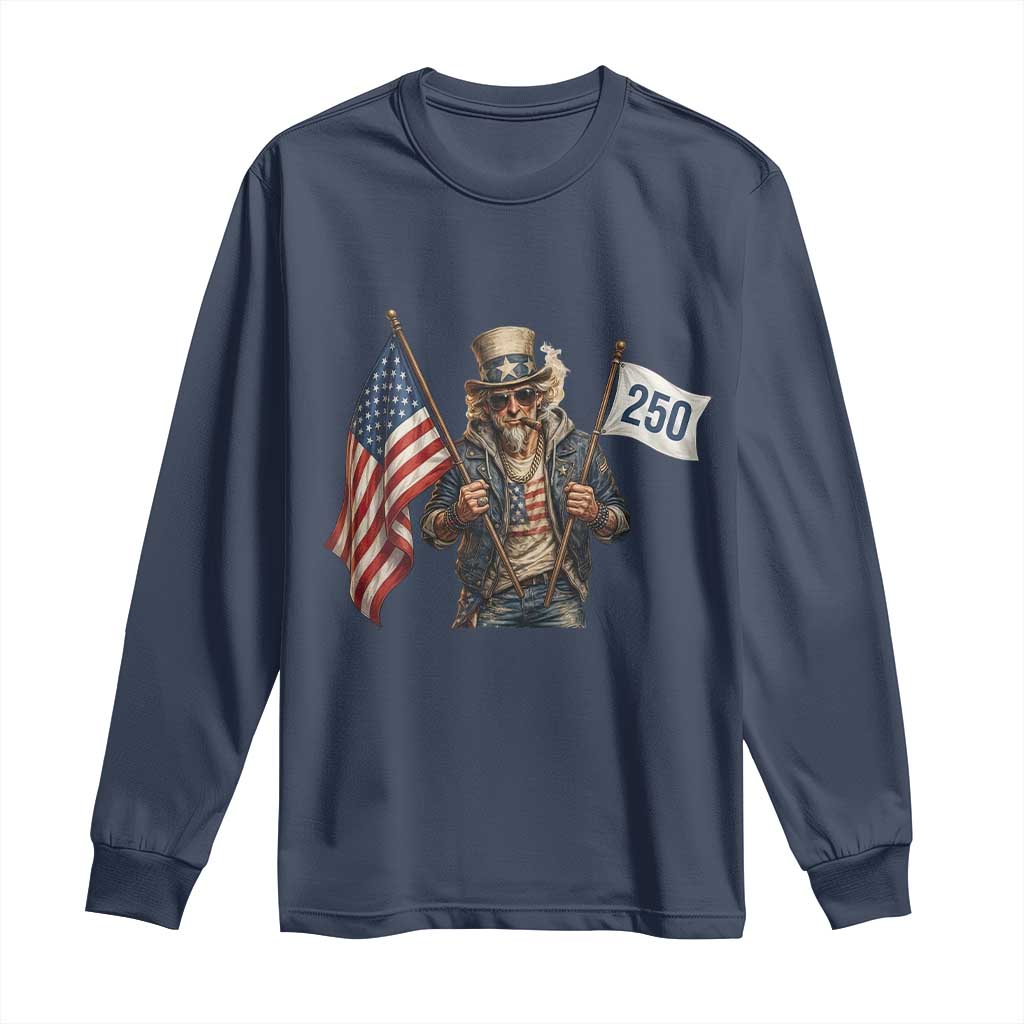 Patriotic Uncle Sam Celebrating 250 Years America Long Sleeve Shirt TS12 Navy Print Your Wear