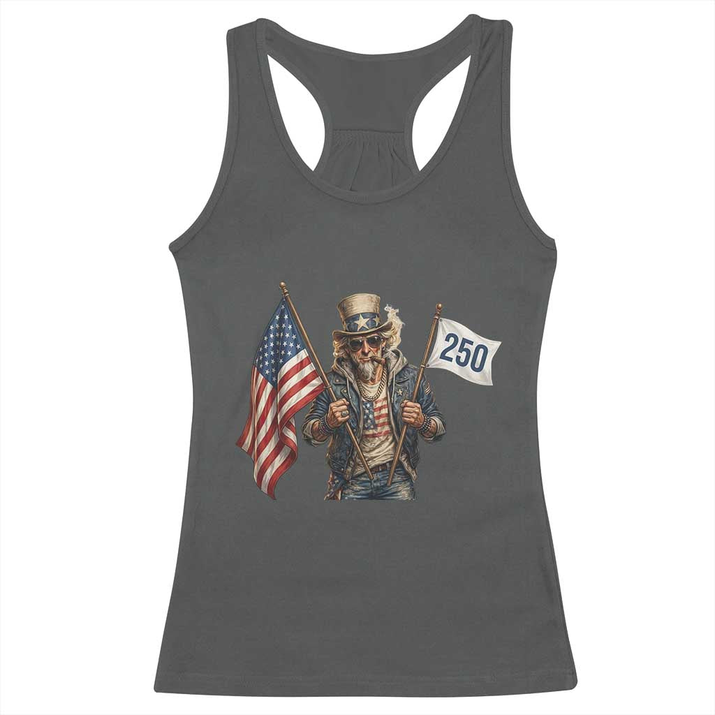 Patriotic Uncle Sam Celebrating 250 Years America Racerback Tank Top TS12 Dark Heather Print Your Wear