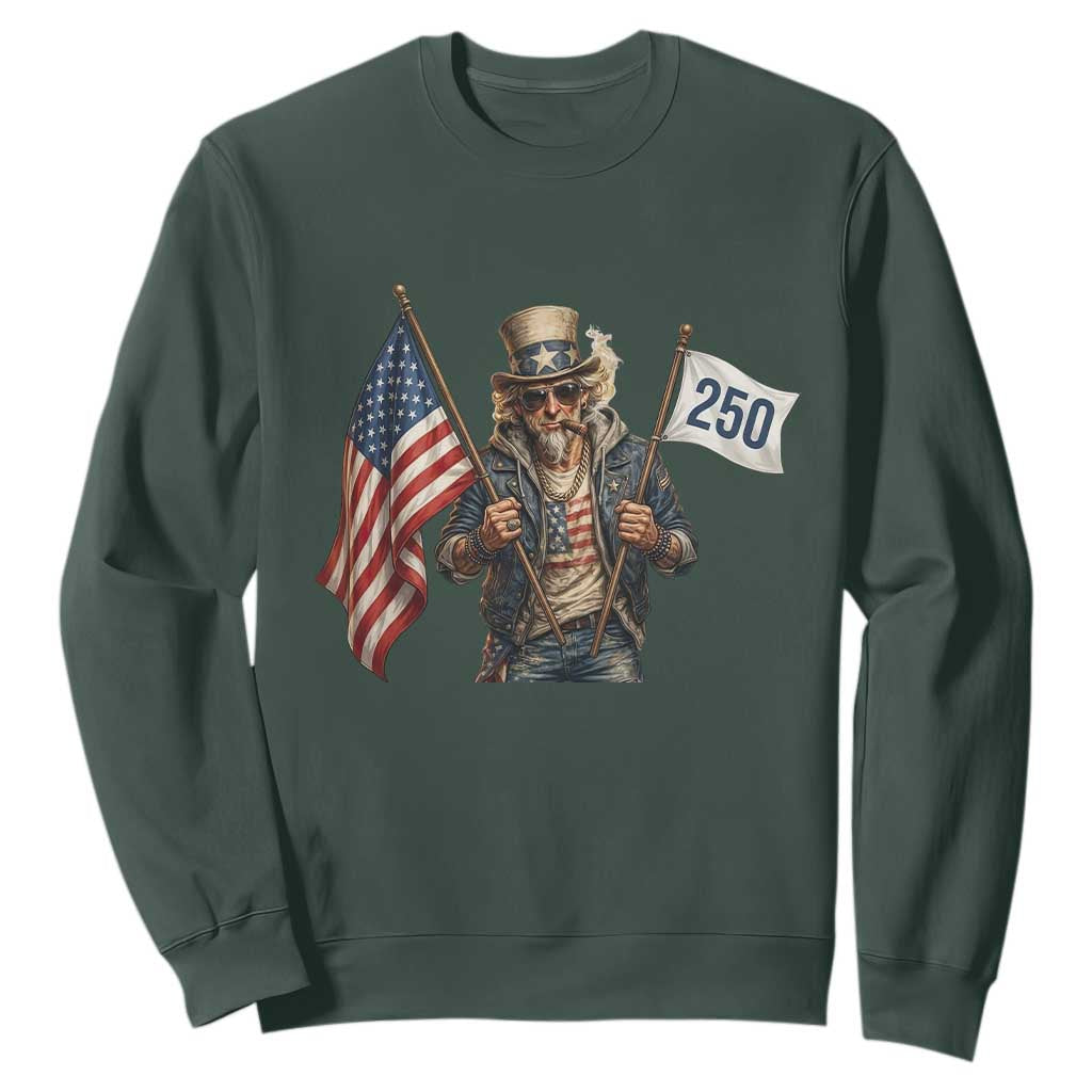 Patriotic Uncle Sam Celebrating 250 Years America Sweatshirt TS12 Dark Forest Green Print Your Wear