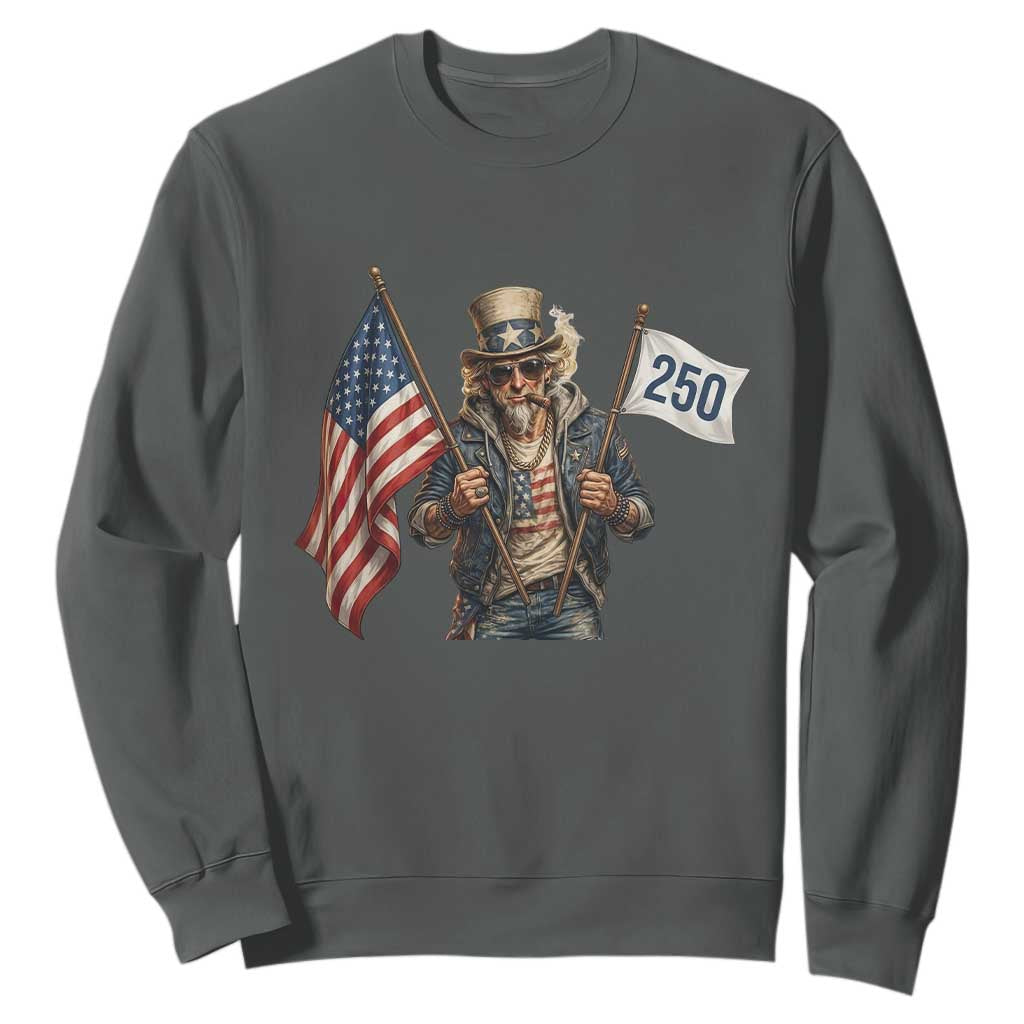 Patriotic Uncle Sam Celebrating 250 Years America Sweatshirt TS12 Dark Heather Print Your Wear