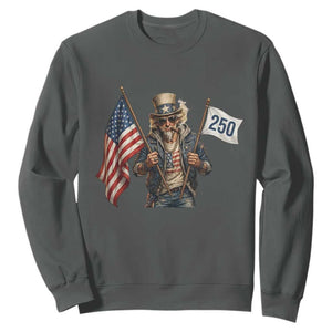 Patriotic Uncle Sam Celebrating 250 Years America Sweatshirt TS12 Dark Heather Print Your Wear