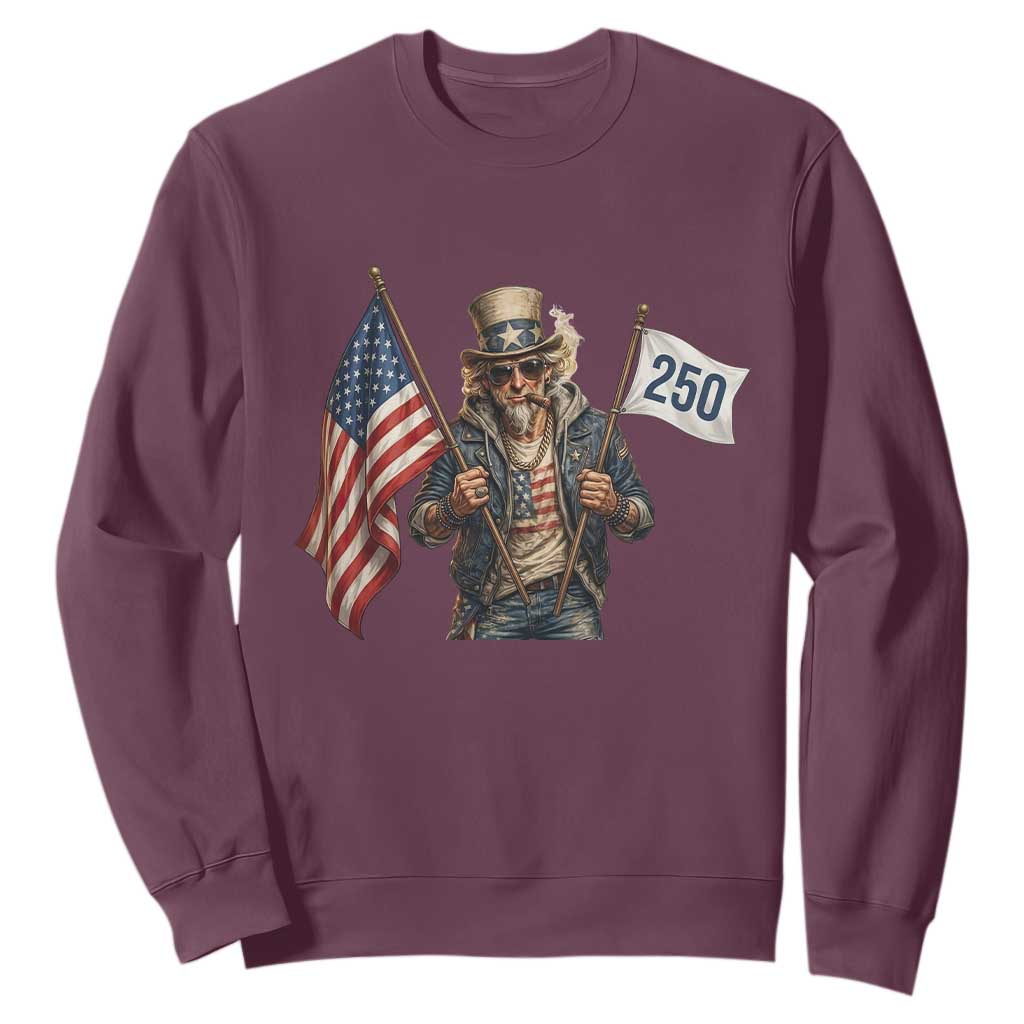 Patriotic Uncle Sam Celebrating 250 Years America Sweatshirt TS12 Maroon Print Your Wear