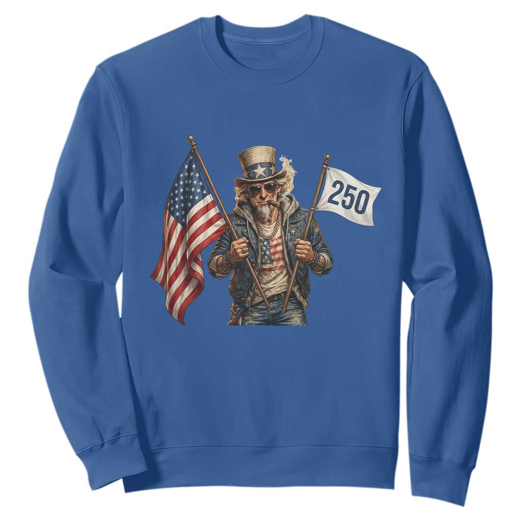 Patriotic Uncle Sam Celebrating 250 Years America Sweatshirt TS12 Royal Blue Print Your Wear