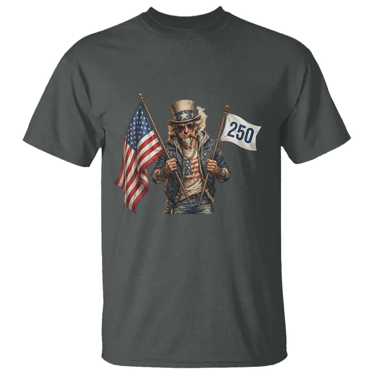 Patriotic Uncle Sam Celebrating 250 Years America T Shirt TS12 Dark Heather Print Your Wear