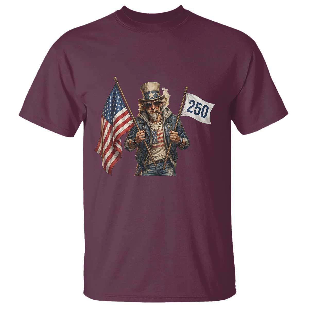 Patriotic Uncle Sam Celebrating 250 Years America T Shirt TS12 Maroon Print Your Wear