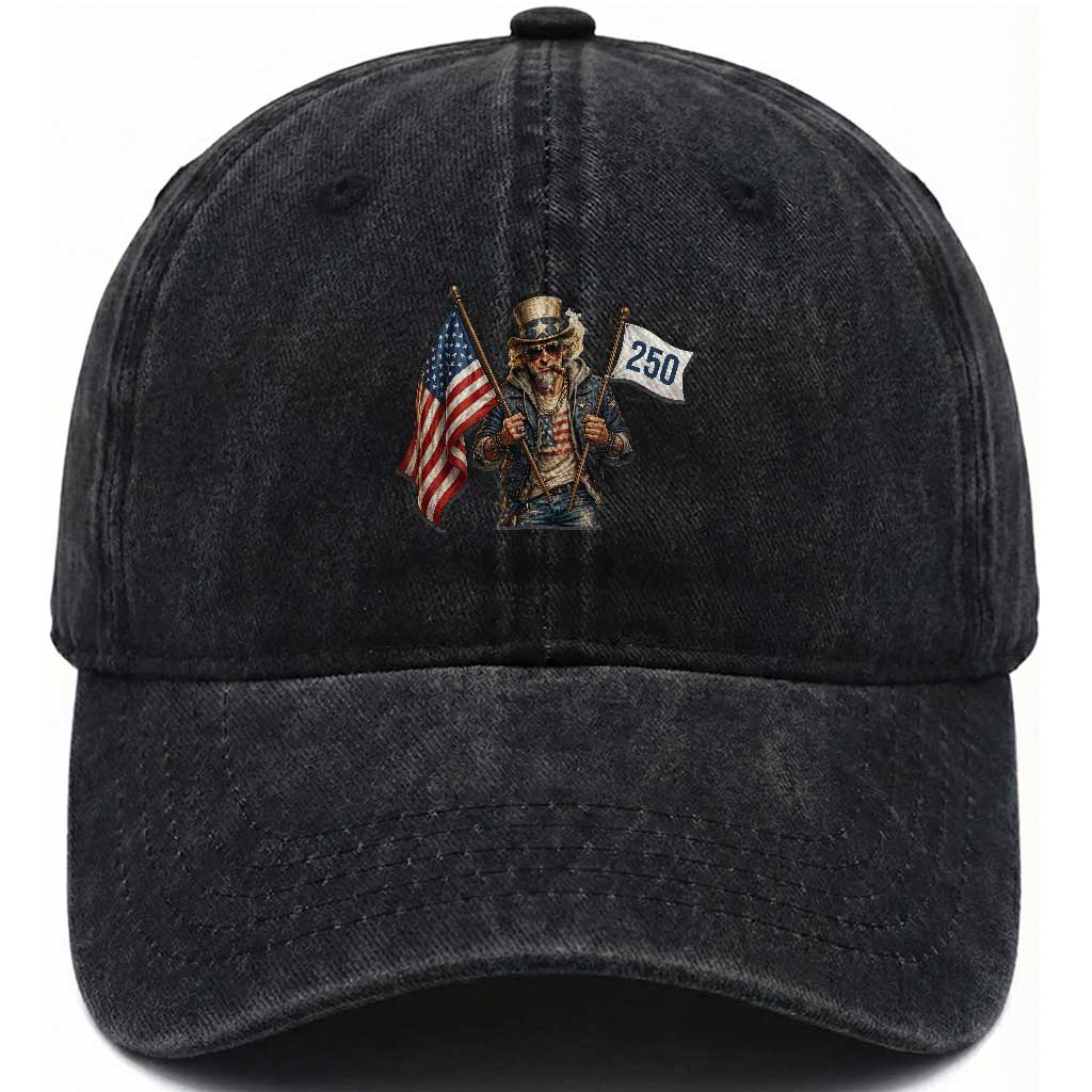 Patriotic Uncle Sam Celebrating 250 Years America Washed Cotton Baseball Cap TS12 Washed Cap Universal Fit Black Print Your Wear