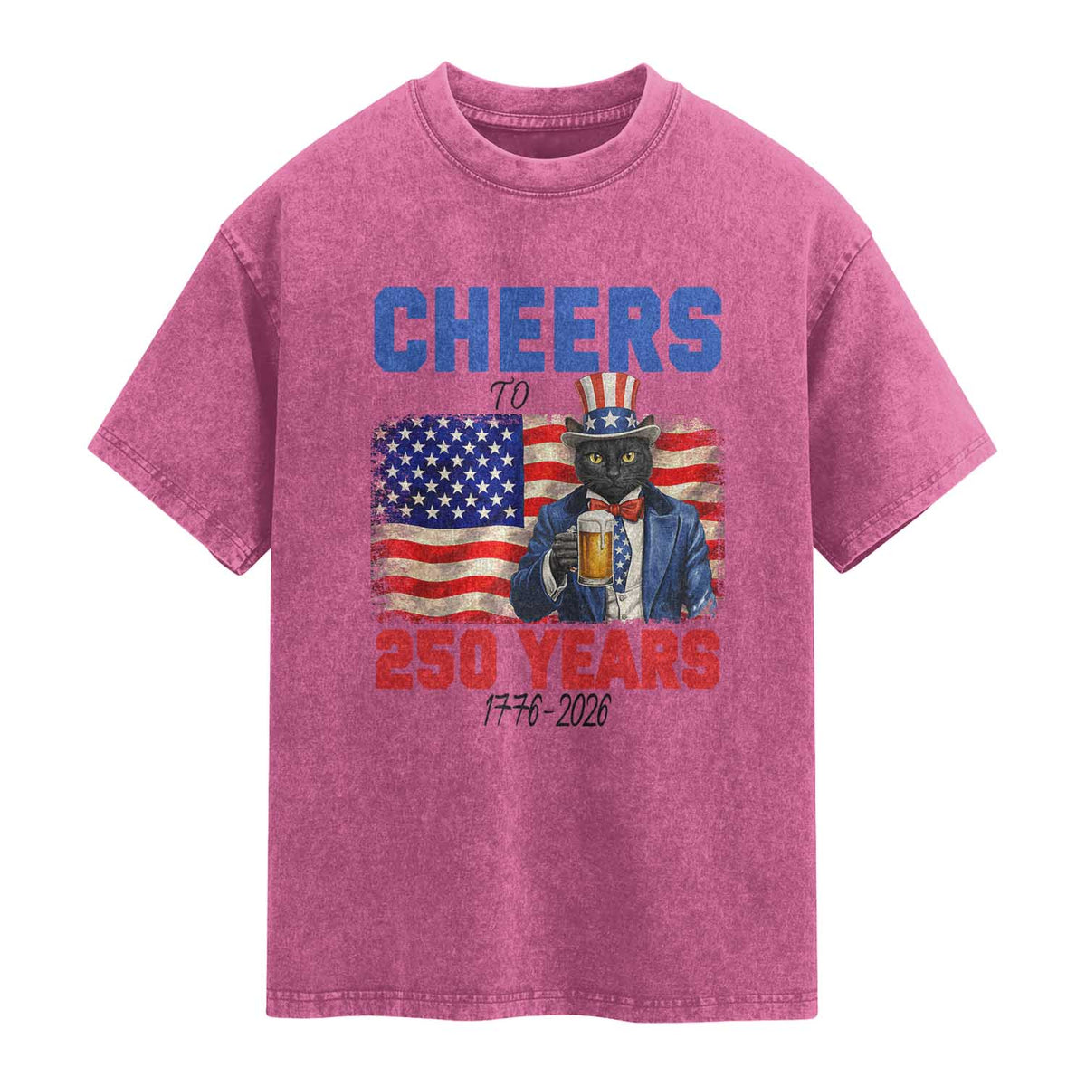 Vintage Cat Uncle Sam Washed Cotton T-Shirt Cheers To 250 Years