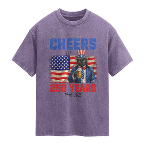 Vintage Cat Uncle Sam Washed Cotton T-Shirt Cheers To 250 Years