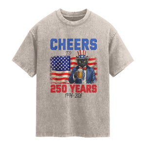 Vintage Cat Uncle Sam Washed Cotton T-Shirt Cheers To 250 Years