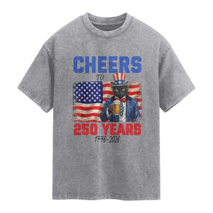 Vintage Cat Uncle Sam Washed Cotton T-Shirt Cheers To 250 Years