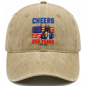 Vintage Cat Uncle Sam Washed Cotton Baseball Cap Cheers To 250 Years TS12 Washed Cap Universal Fit Khaki Print Your Wear