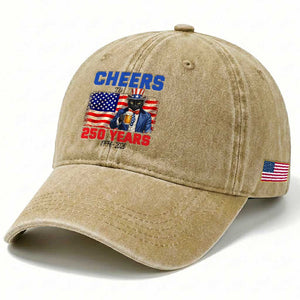 Vintage Cat Uncle Sam Washed Cotton Baseball Cap Cheers To 250 Years TS12 Print Your Wear