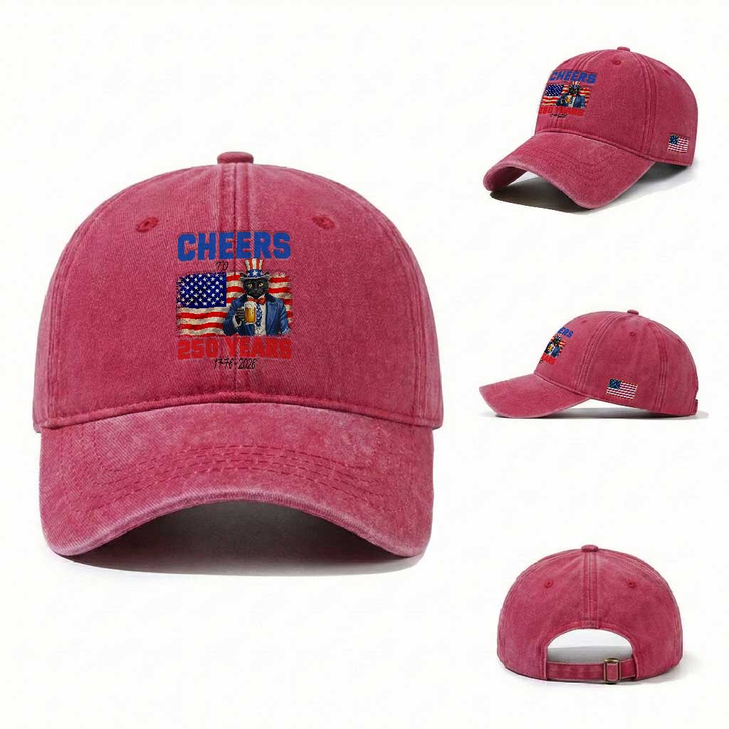 Vintage Cat Uncle Sam Washed Cotton Baseball Cap Cheers To 250 Years TS12 Washed Cap Universal Fit Red Print Your Wear