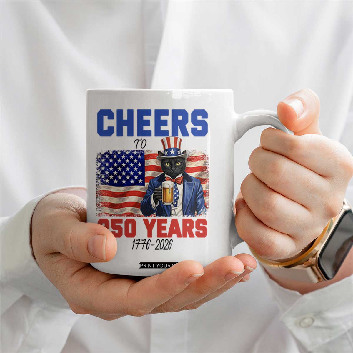 Vintage Cat Uncle Sam Coffee Mug Cheers To 250 Years TS12 Print Your Wear