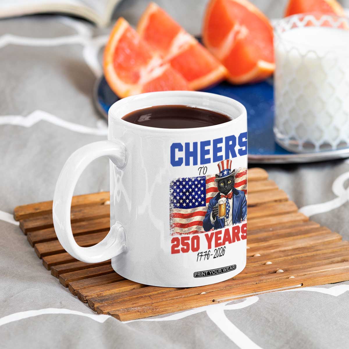 Vintage Cat Uncle Sam Coffee Mug Cheers To 250 Years TS12 Print Your Wear