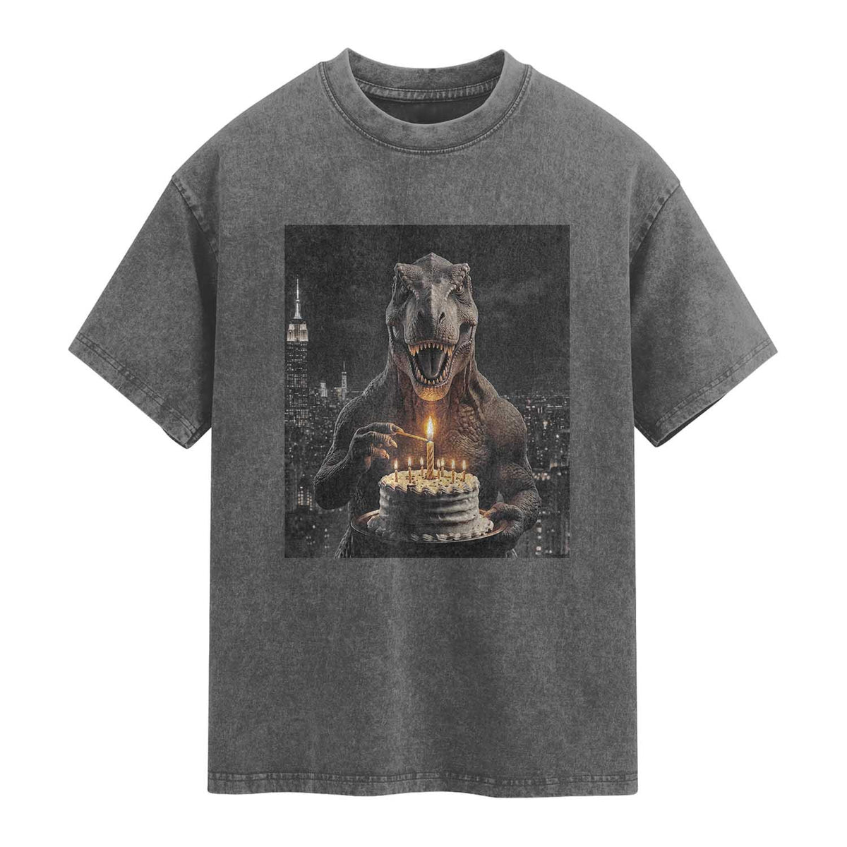 Funny Birthday Dinosaur Washed Cotton T-Shirt Prehistoric Party Celebration