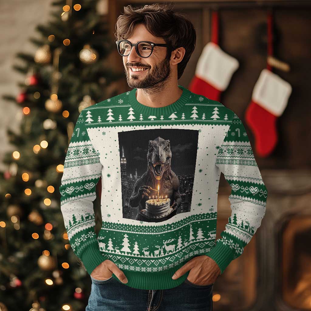 Funny Birthday Dinosaur Ugly Christmas Sweater Prehistoric Party Celebration TS12 Beige Green Print Your Wear